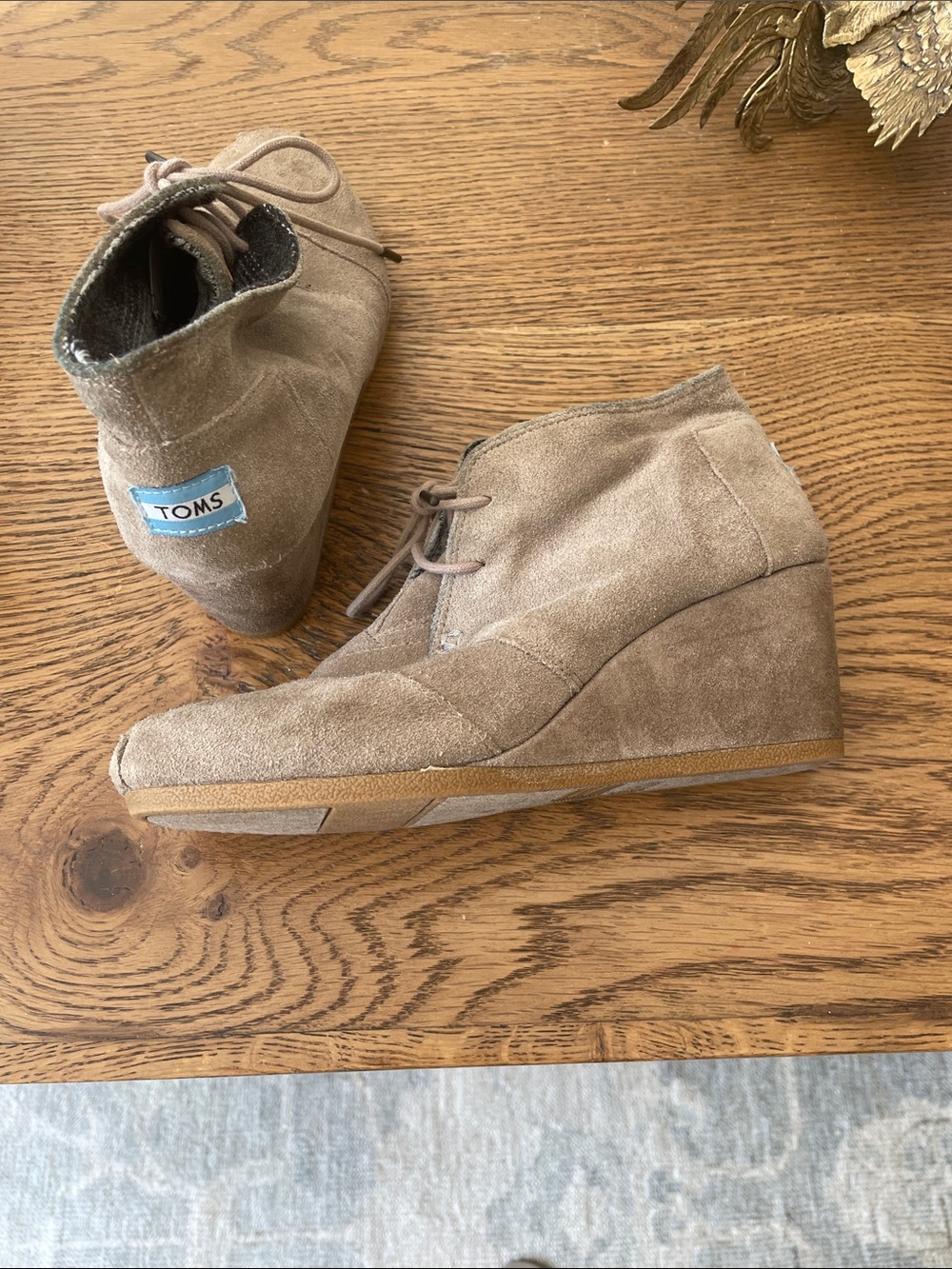 TOMS Taupe Suede Lace-Up Wedge Boots